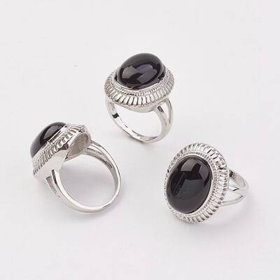 Natural Dyed & Heated Black Agate Finger Rings