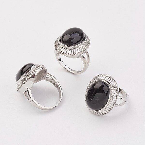 Natural Dyed & Heated Black Agate Finger Rings