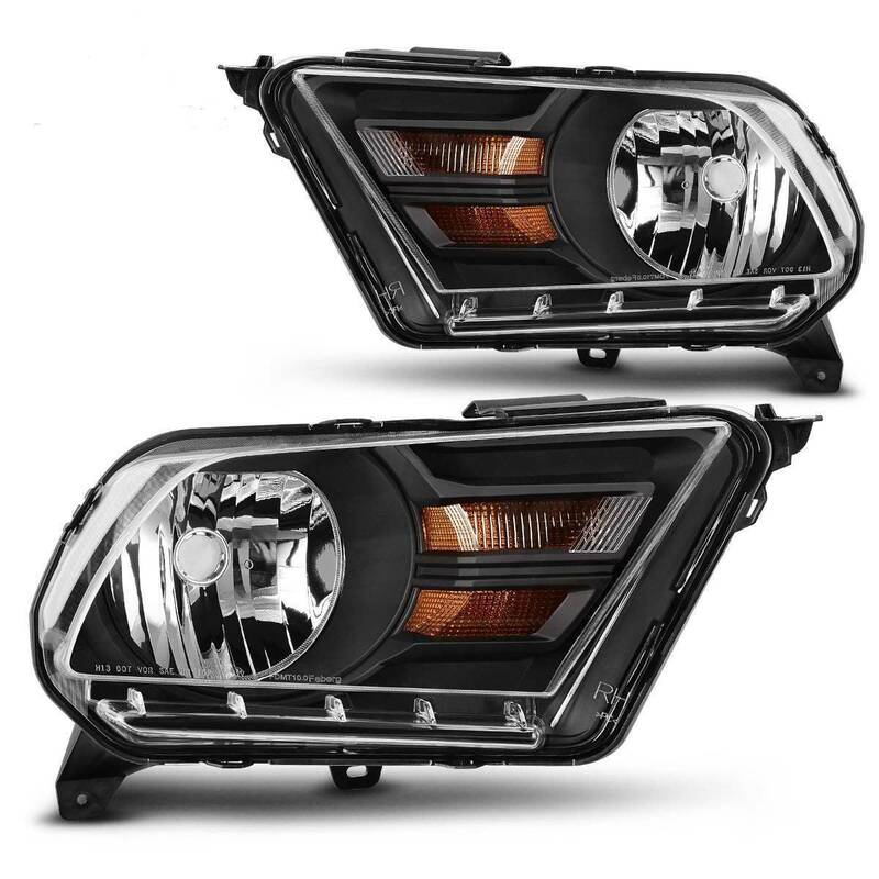 YITAMOTOR® 2010-2014 Ford Mustang Headlight Assembly Black Housing Clear Lens Headlamps