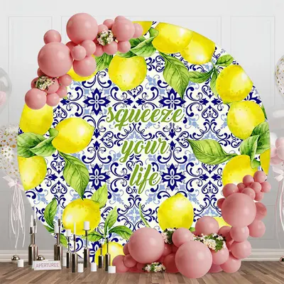 Squeeze Your Life Mediterranean Lemon Round Backdrop - Aperturee