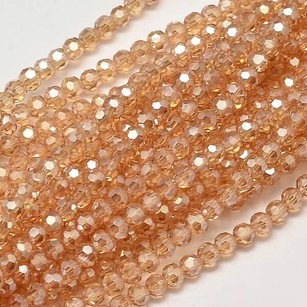 Faceted(32 Facets) Round Full Rainbow Plated Electroplate Glass Beads Strands