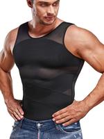 LGBTQ+ Men's Basic Contrast Mesh Round Neck Shapewear Tank Top, Casual Tummy Control Compression Shirt, Compression Vest for...