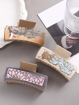 Summer Elegant Cute Flower & Ox Graphic Hair Claws, 2024 New Stylish Women's Vintage Trendy Hair Claws Clip, Chic Gorgeous Ka...