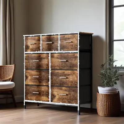 【Back to School】MUSEN Dresser with 9 Drawers, Fabric Storage Tower for Bedroom, Living Room, Hallway, Steel Frame and Woo...