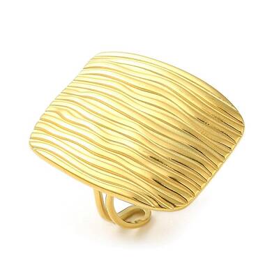 Ion Plating(IP) 304 Stainless Steel Rectangle Open Cuff Ring for Women