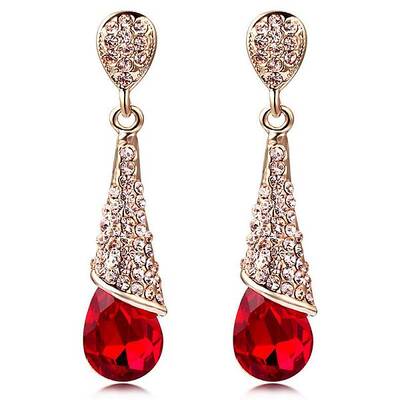 Real 18K Gold Plated Brass Rhinestone Teardrop Stud Earrings