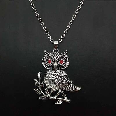 Alloy Light Siam Rhinestone Cute Owl Pendant Necklaces for Women