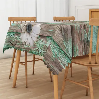 Green Paint Wood Board Floral Rectangle Tablecloth - Aperturee