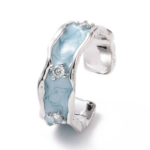 Enamel Wave Open Cuff Ring with Clear Cubic Zirconia