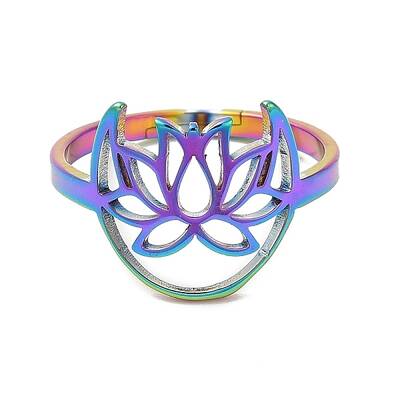 Ion Plating(IP) 304 Stainless Steel Hollow Lotus Adjustable Ring for Women