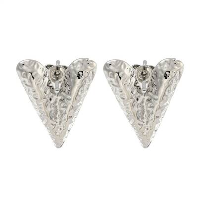 Heart Texture Brass Stud Earrings for Women