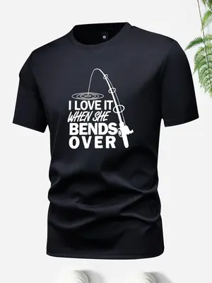 Men's Letter & Fishing Print Round Neck Tee, Summer Clothes, Casual Regular Fit Short Sleeve Graphic T-Shirt for Summer, Men...