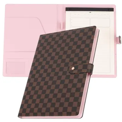 OFFICE RITM Checkered PU Leather Business Portfolio Binder Legal Notepad Holder for Women | A4 Legal Letter Size | Work Binde...