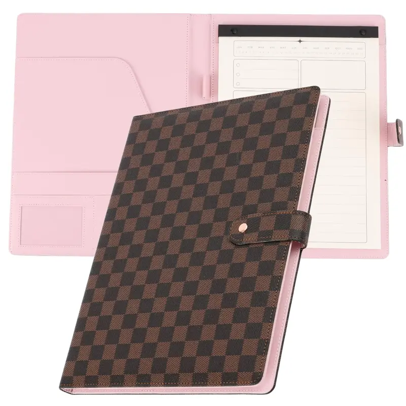 OFFICE RITM Checkered PU Leather Business Portfolio Binder Legal Notepad Holder for Women | A4 Legal Letter Size | Work Binde...
