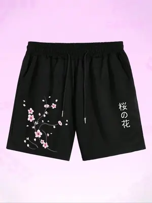 Men's Floral Graphic Print Drawstring Waist Shorts, Regular Fit Casual Pocket Bottoms, Summer Clothes, Men's Clothes for Dail...