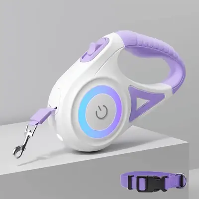 Glowing Dog Leash, Automatic Retractable Luminous Leash for Large Medium Small Dogs, Automatic Leash with Collar for Day & Ni...