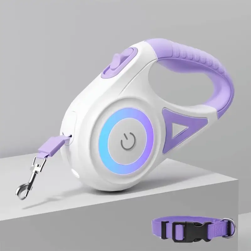 Glowing Dog Leash, Automatic Retractable Luminous Leash for Large Medium Small Dogs, Automatic Leash with Collar for Day & Ni...