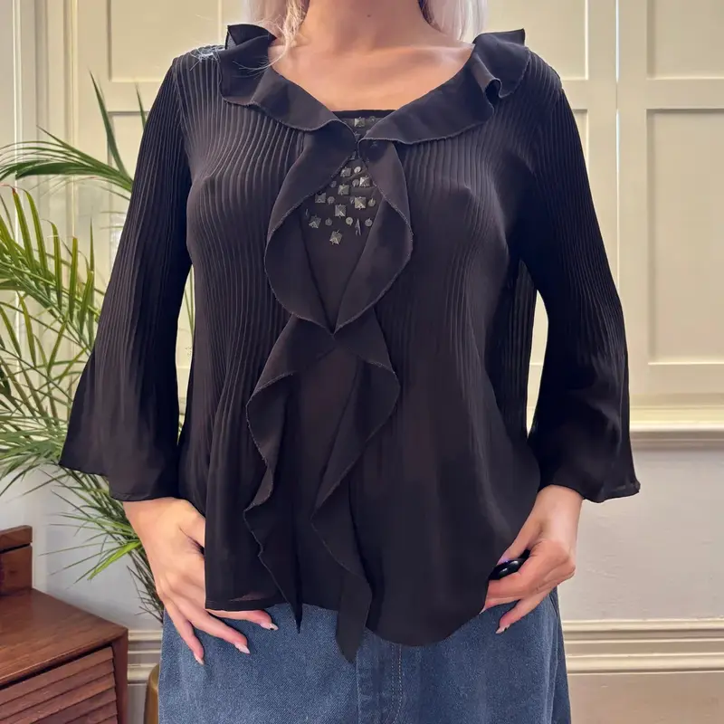 New York City Design Company Blouse - Medium Brown Polyester