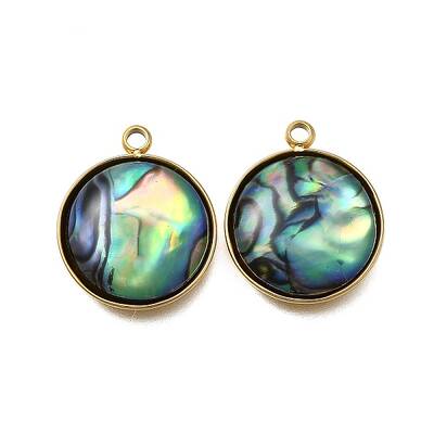 304 Stainless Steel Pave Natural Paua Shell Pendants