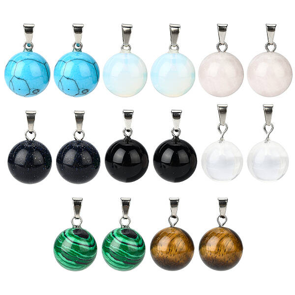 16 Pcs 8 Styles Gemstone Pendants