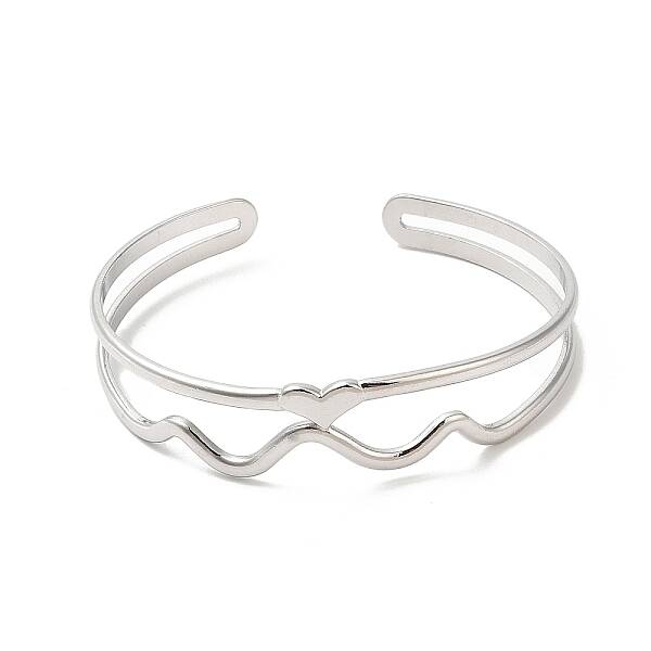 Non-Tarnish 304 Stainless Steel Heart Wave Cuff Bangles
