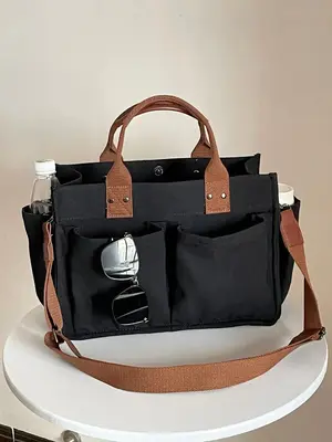 Women's Casual Plain Color Canvas Everything Tote Bag, Trendy Large Capacity Fall Freshness Shoulder Bag & Handbag, Fashionab...