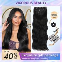 Vigorous Clip in Hair Extensions Long Wavy Synthetic Hairpieces,Natural & Soft Hair & Blends Well Hair Extensions,Easy to Wea...