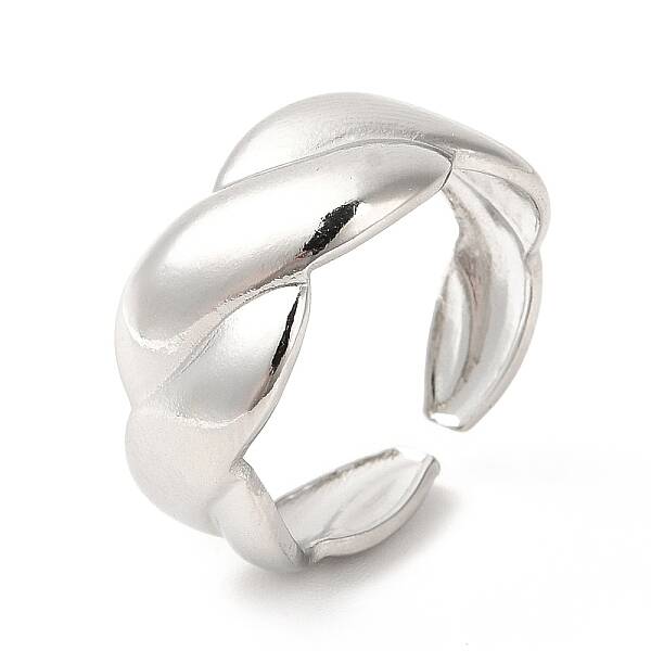 Non-Tarnish 304 Stainless Steel Twist Rope Shape Open Cuff Ring for Women