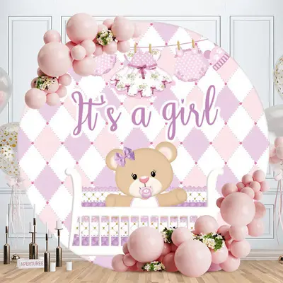 Aperturee Purple Its A Girl Round Baby Shower Backdrop