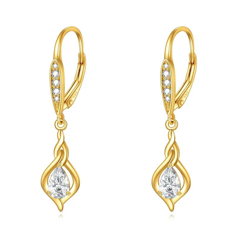 14K Yellow Gold Circular Moissanite Lever-back Earrings