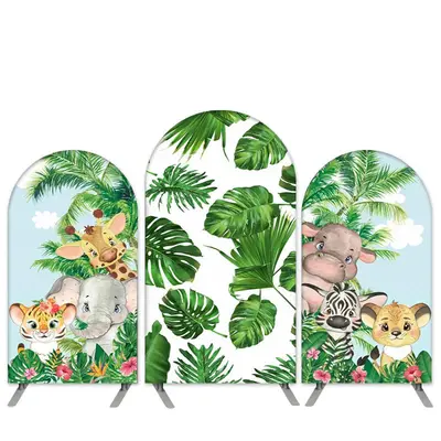 Aperturee Jungle Animal Theme Banana Leaf Birthday Arch Backdrop Kit | Custom Arched Wall Covers | Custom Arched Covers | Chi...