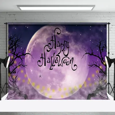 Aperturee Mystical Purple Moon Night Tree Halloween Backdrop - Aperturee