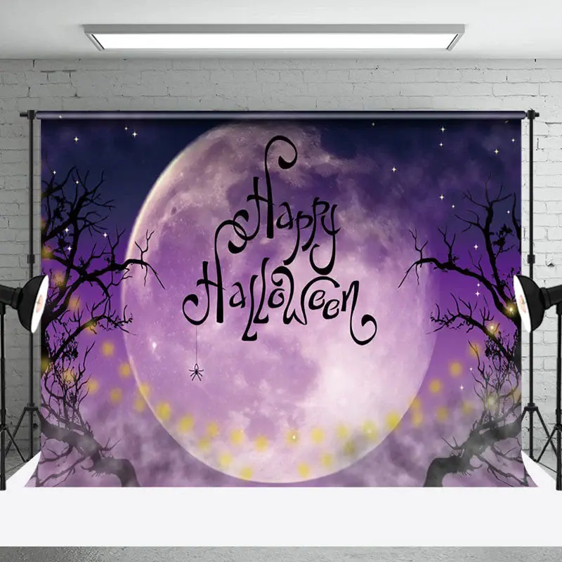 Aperturee Mystical Purple Moon Night Tree Halloween Backdrop - Aperturee