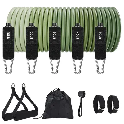 Garvee 5 Levels Stackable Resistance Bands Set - Gradient Green TPE Tubes 10-50LB up to 150LB with Handles, Door Anchor & Ank...
