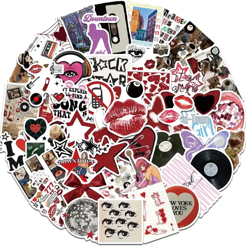 Y2K Girls Themed Sticker, 100pcs Self Adhesive Decorative Stickers, DIY Decals for Water Bottle, Laptop, Phone Case, Scrapboo...