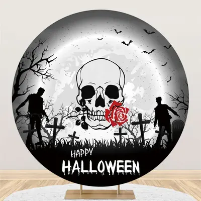 Aperturee Circle Night Skull Graveyard Zombie Halloween Backdrop | Halloween Party Photo Backdrop | Diy Halloween Backdrop | ...