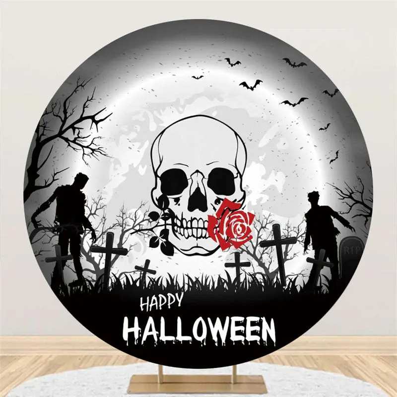Aperturee Circle Night Skull Graveyard Zombie Halloween Backdrop | Halloween Party Photo Backdrop | Diy Halloween Backdrop | ...