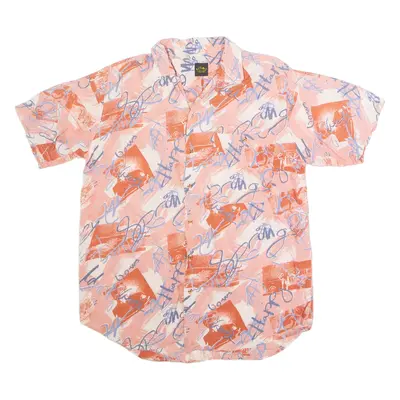 LET'S GO Mens Shirt Pink Viscose 90s Crazy Pattern S
