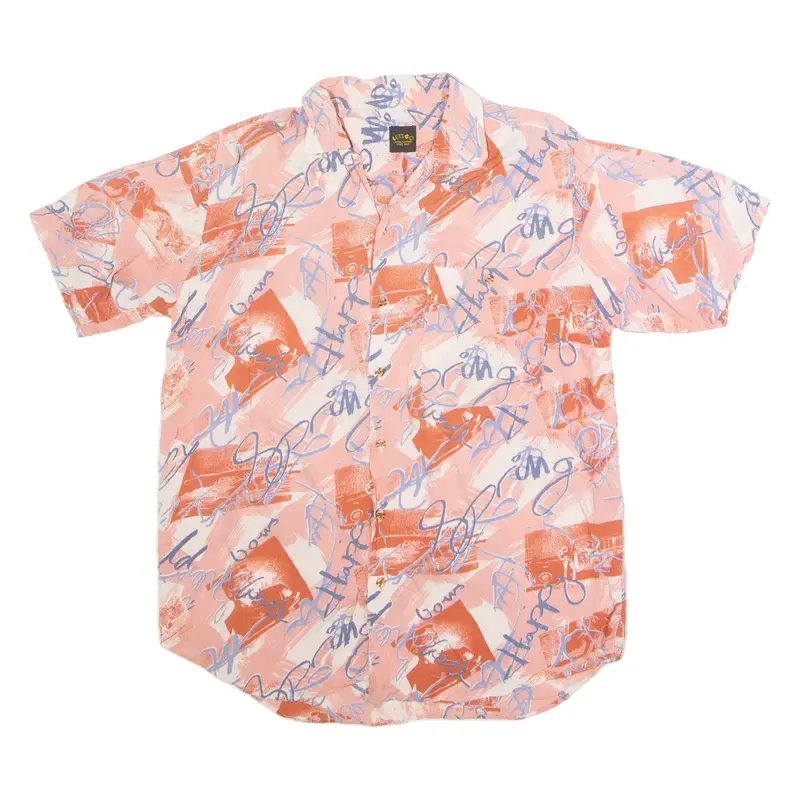 LET'S GO Mens Shirt Pink Viscose 90s Crazy Pattern S