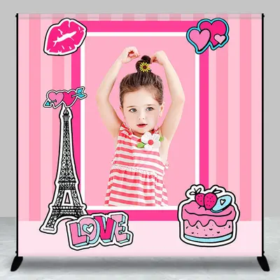 Pink Lip Cake Eiffel Tower Custom Birthday Backdrop - Aperturee