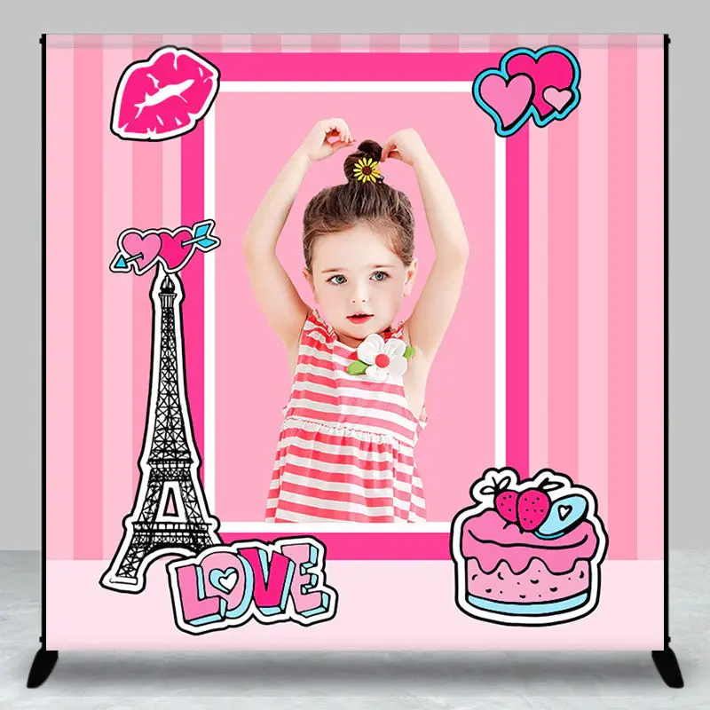 Pink Lip Cake Eiffel Tower Custom Birthday Backdrop - Aperturee