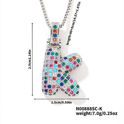 Brass Pave Colorful Cubic Zirconia Letter Pendant Box Chain Necklaces