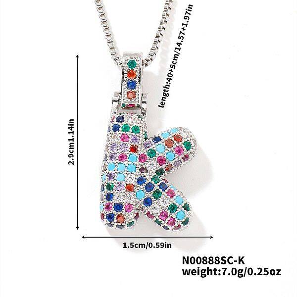 Brass Pave Colorful Cubic Zirconia Letter Pendant Box Chain Necklaces