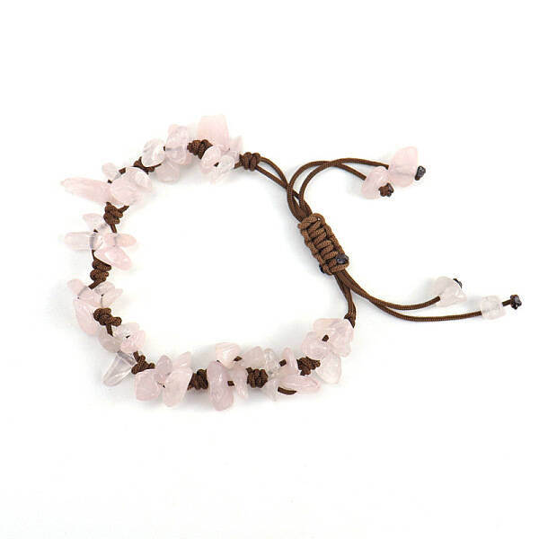 Natural Rose Quartz Chips Braided Bead Bracelet