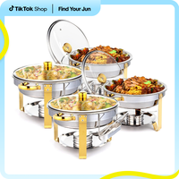 ROVSUN 5QT 2/4/6/8 Packs Chafing Dish Buffet Set Gold Accent, NSF Round Stainless Steel Buffet Warmer Chafers and Buffet Warm...