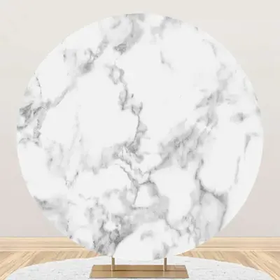 Grey White Simple Marble Round Birthday Backdrop - Aperturee