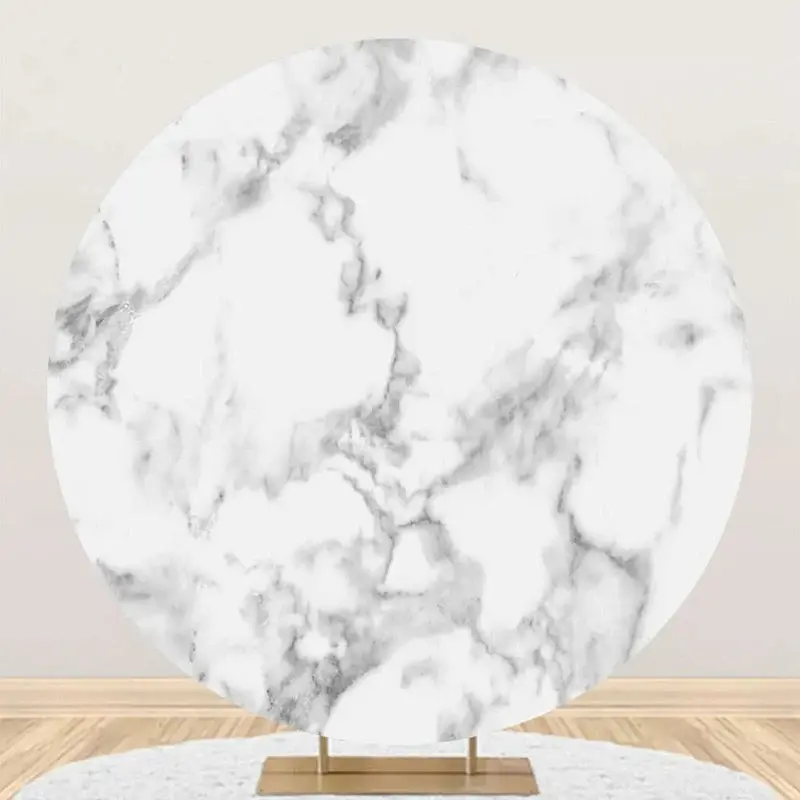 Grey White Simple Marble Round Birthday Backdrop - Aperturee