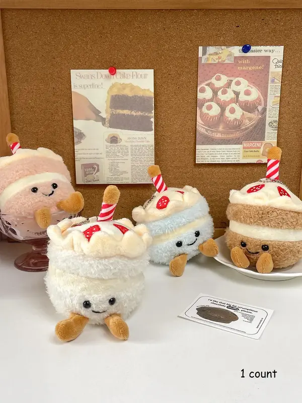 Cute Cake Design Plush Toy Bag Charm, Cute Cartoon Cake Design Plush Toy Bag Charm, Bag Decoration for Women & Men