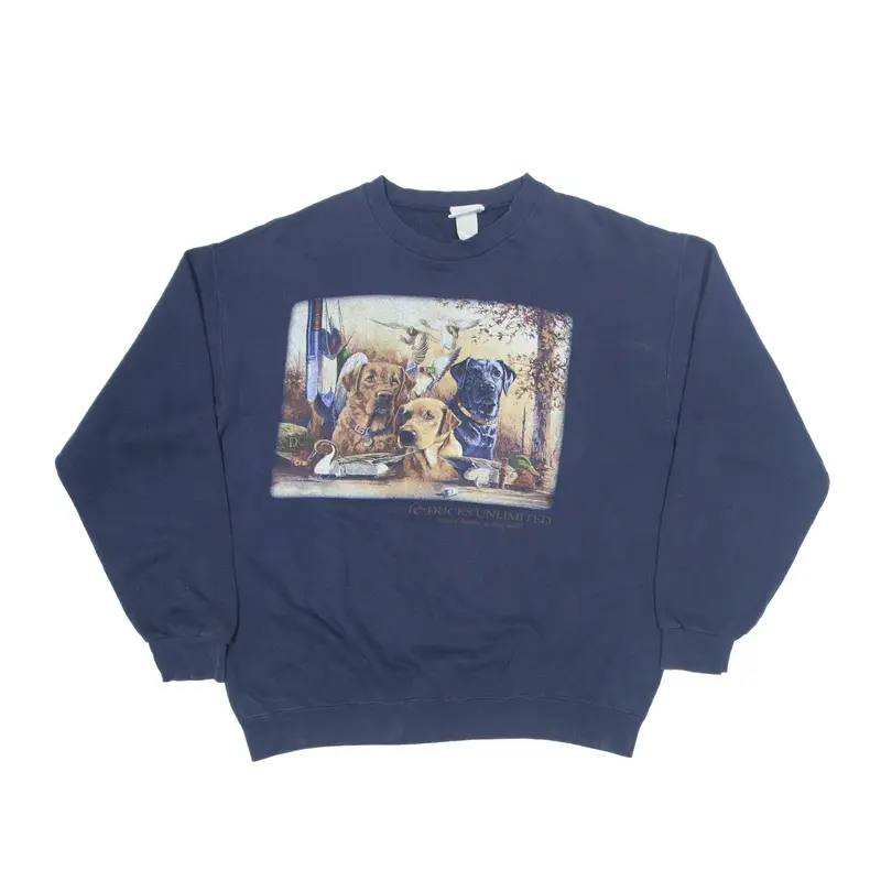 MARATHON APPAREL Ducks Unlimited Huntin Buddies Sweatshirt Blue 90s Mens L