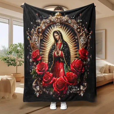 Virgin Mary Pattern Blanket, 1 Count Soft Warm Throw Blanket, Air-conditioned Room Blanket, Warm Nap Blanket for Home Office ...